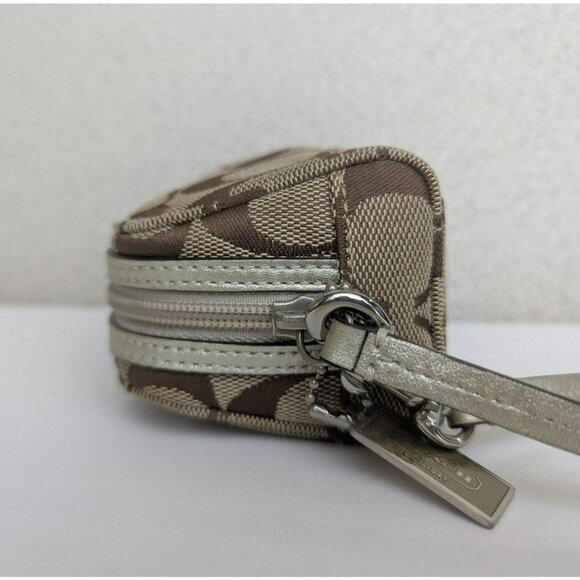 Vintage Y2K Coach Signature Mini Cosmetic Makeup Bag Wristlet Pouch Khaki Gold - Picture 6 of 12